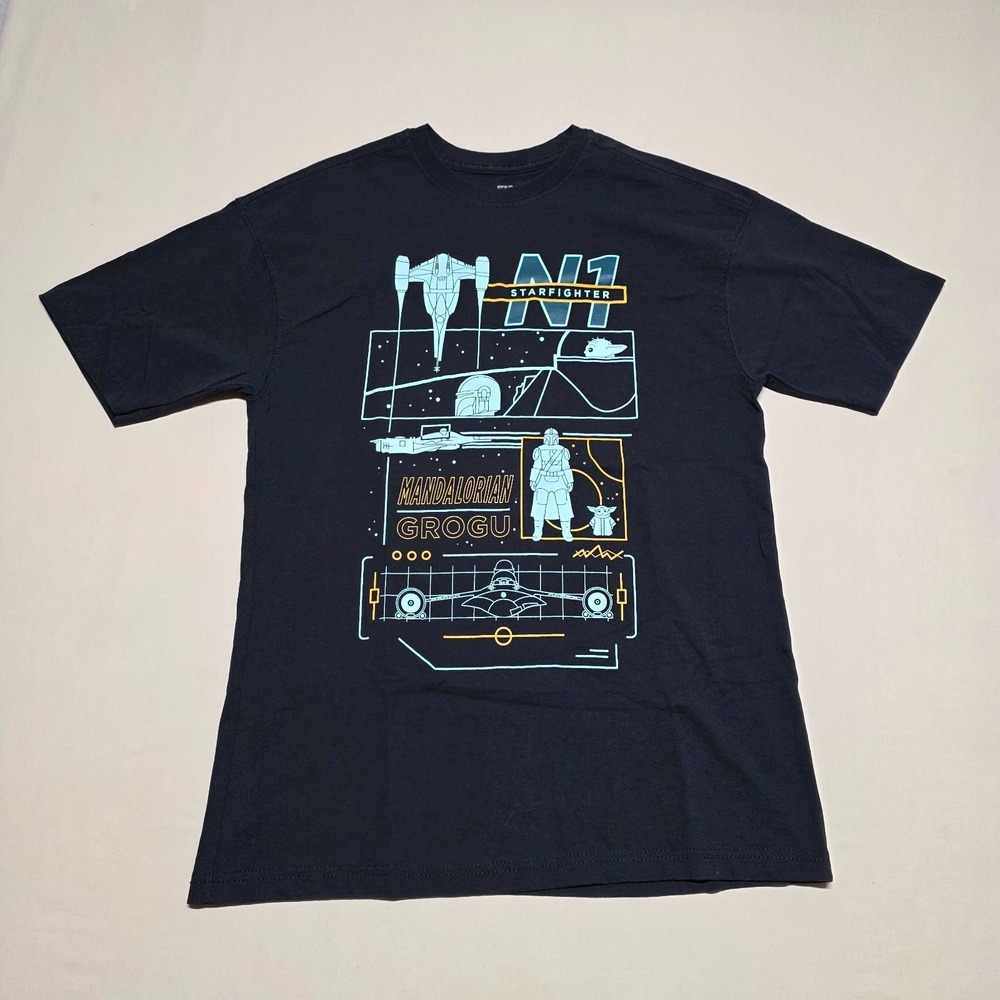 Star Wars Mandalorian N-1 Starfighter Grogu Graphic T-Shirt Men Black Small